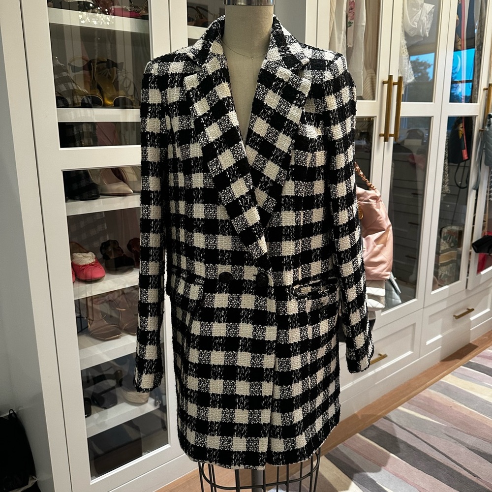 River Island Boucle Black White Checkered Blazer Size Small